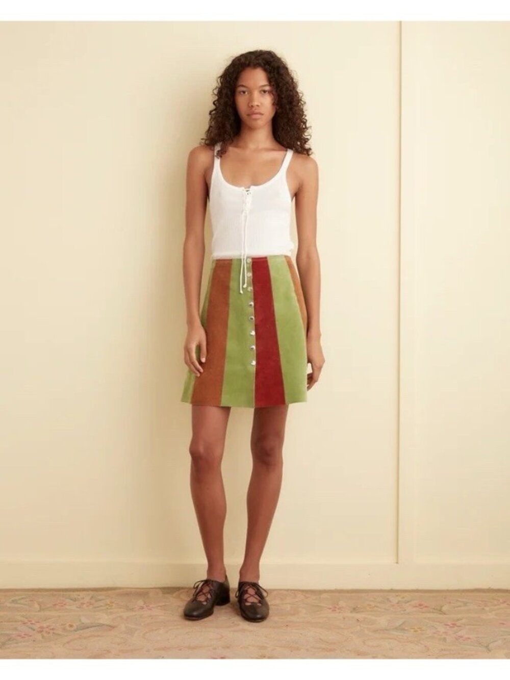 BODE Suede Snap Skirt in Multi Leather